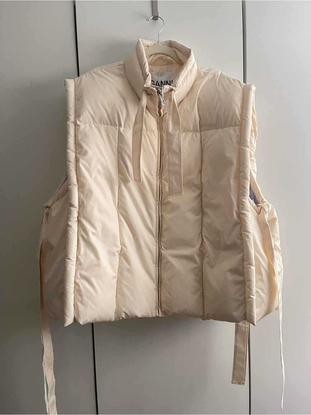 GANNI Cream Puffer Vest Oversized